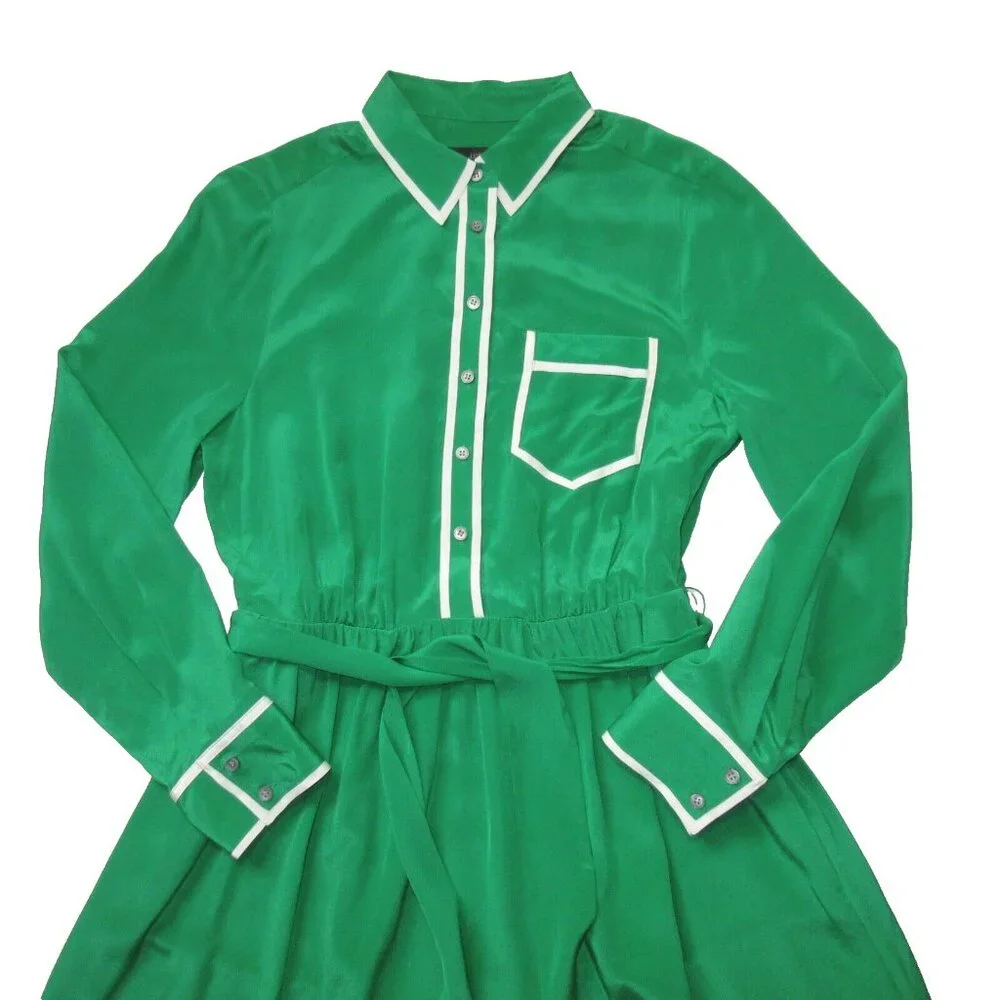 NWT J.Crew A-line Silk Shirtdress in Warm Clover Belted Fit & Flare Dress 12 - Picture 4 of 6